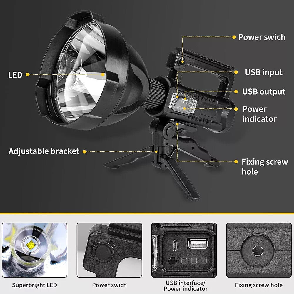 Rechargeable LED Searchlight Spotlight 1000000 Lumens Handheld Flashlight