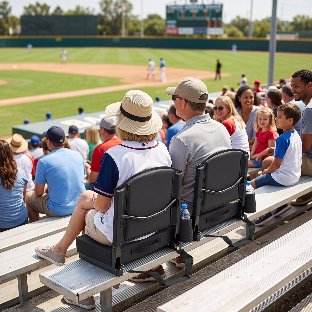Premium Stadium Seat with Back Support and Cup Holder, Padded Portable Bleacher Cushion