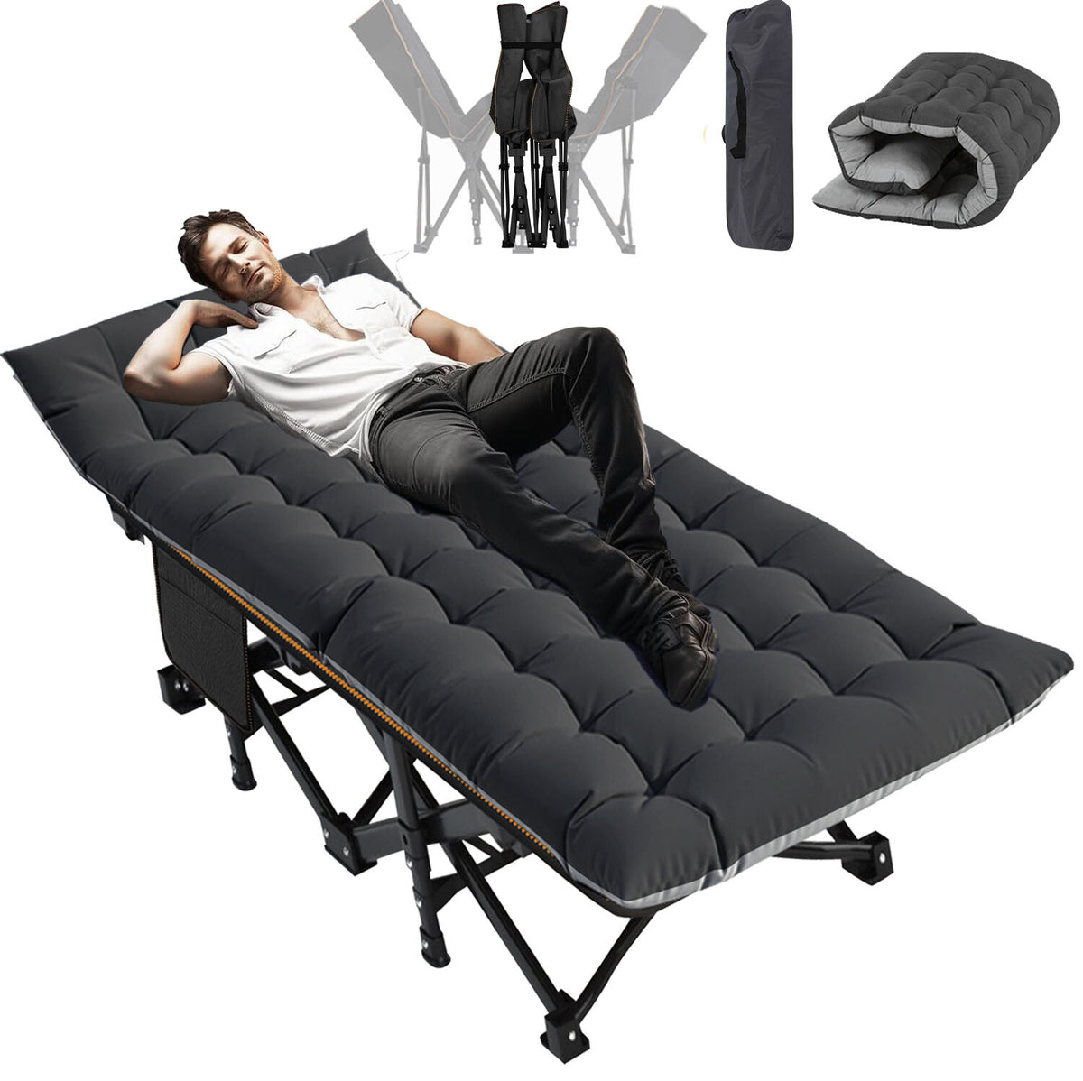 Heavy Duty Folding Camping Cot with Mattress - Portable Wide Bed for Adults