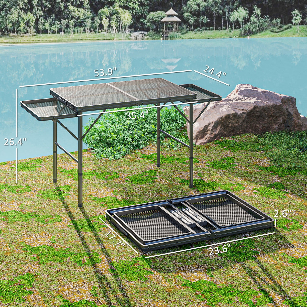 Portable Camping Table with Folding Wings - 4.5 ft Adjustable Height Outdoor Dining