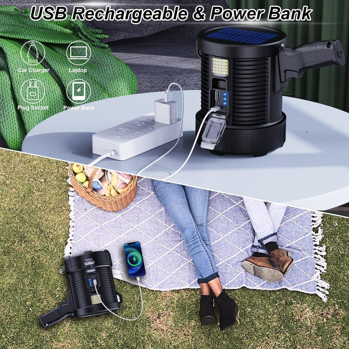High Power Rechargeable LED Flashlight 99 Million Lumens with Power Bank