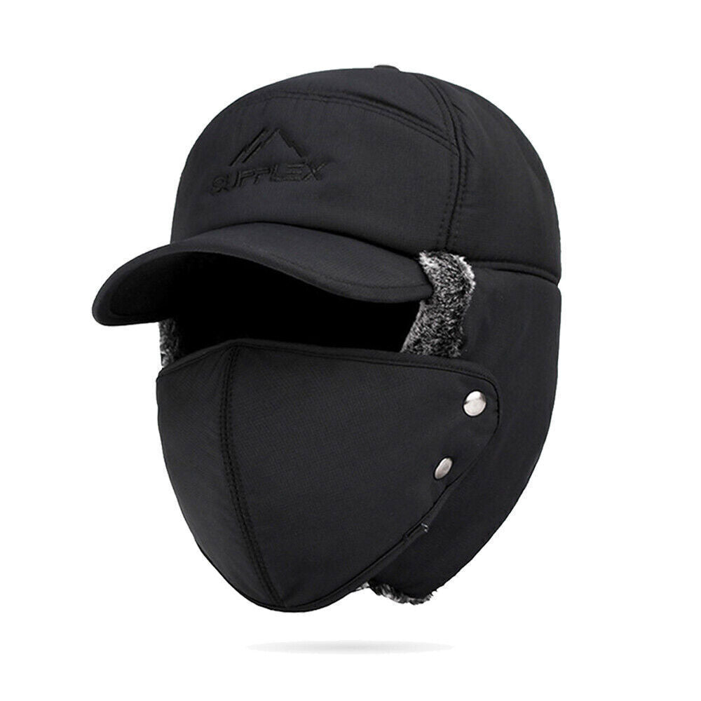 Winter Trapper Hat with Faux Fur Ear Flaps and Removable Face Mask - Windproof & Waterproof
