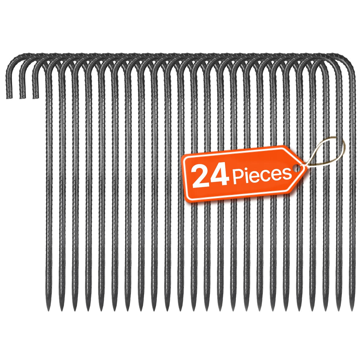 Heavy Duty Galvanized Steel Rebar Stakes 16-Inch 24 Pack Ground Anchors