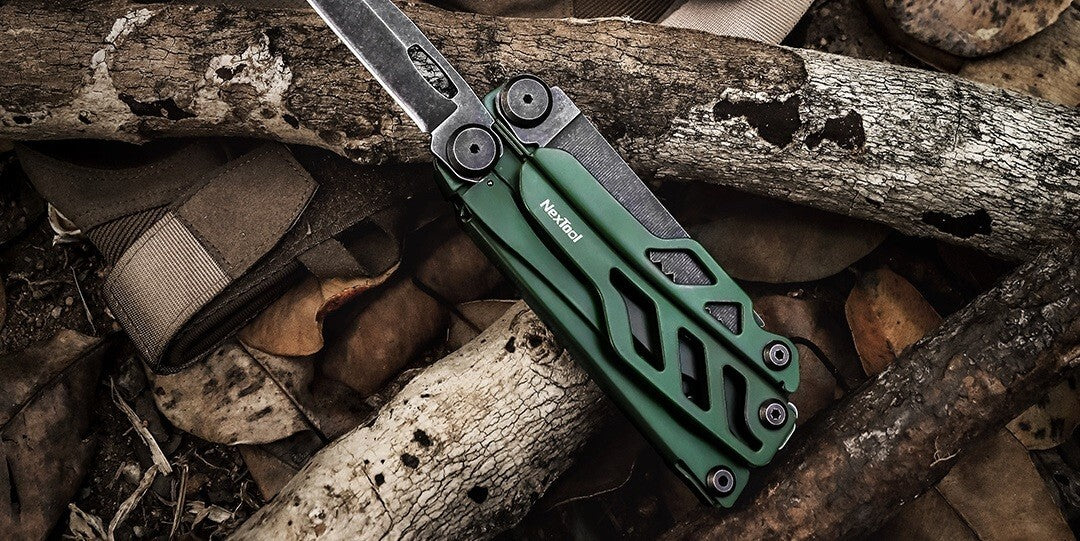 Multi Tool with Stainless Steel Handles and Belt Cutter - Green 4.25"