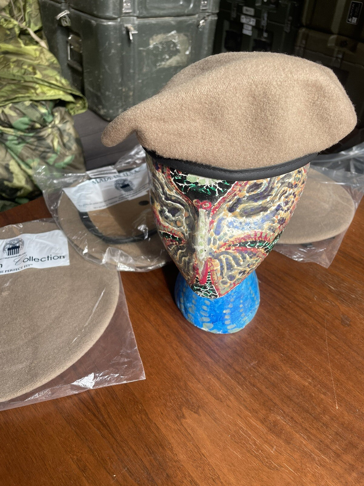 Made in USA Wool Military Issue Beret Size 7 - Beige, Free Shipping