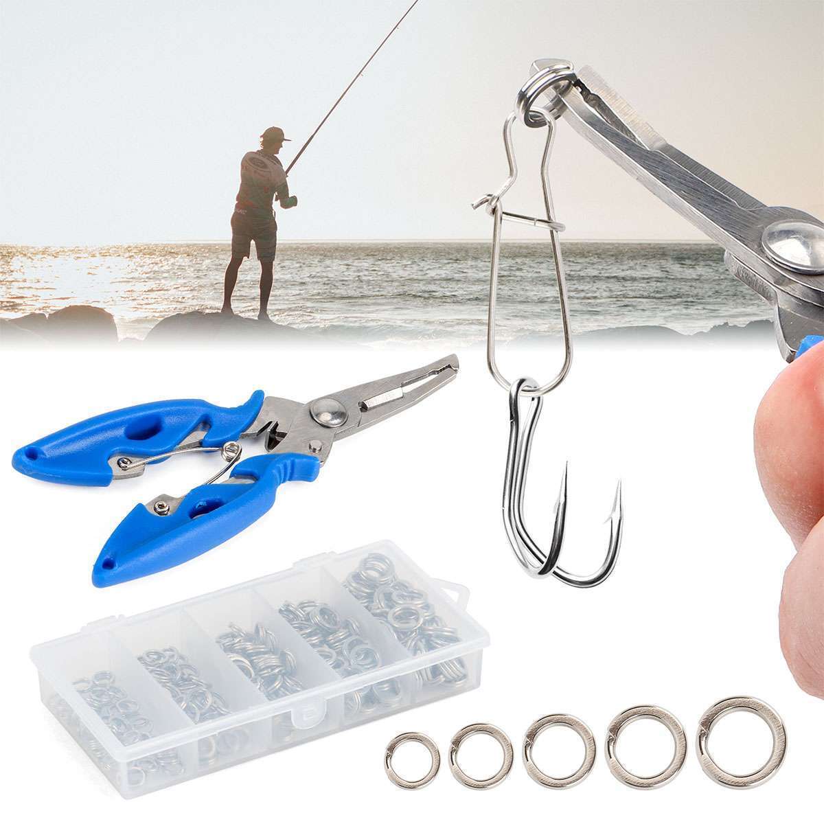 200pcs Stainless Steel Fishing Split Rings Set with Pliers - Multiple Sizes