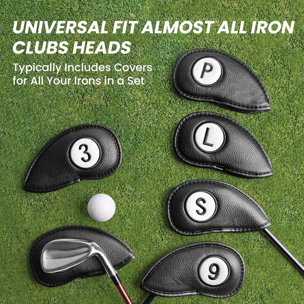 11 Pack Leather Golf Club Head Covers with Magnetic Closure - Multiple Colors