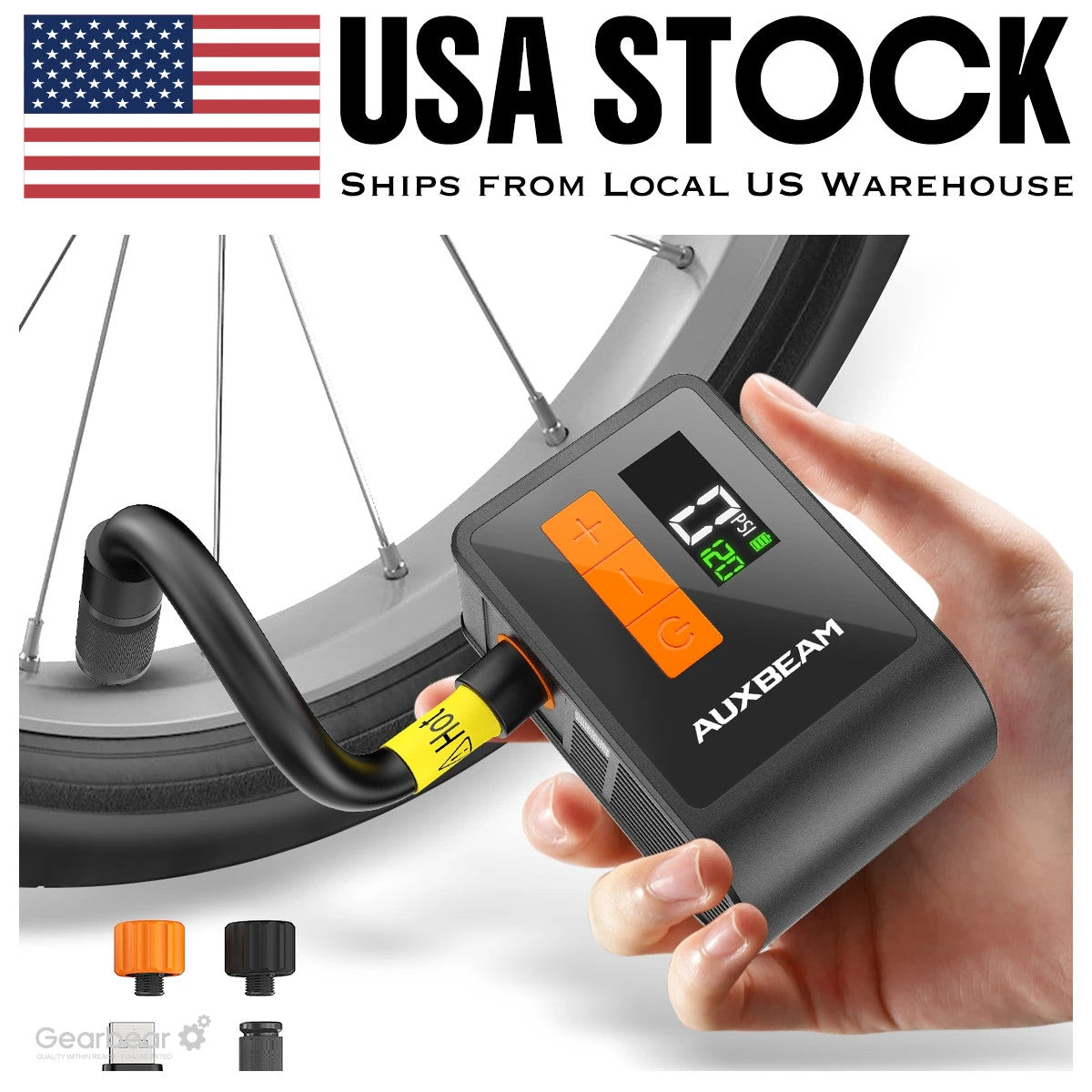 Electric Bike Pump Portable Air Compressor 120 PSI Brushless Motor Rechargeable