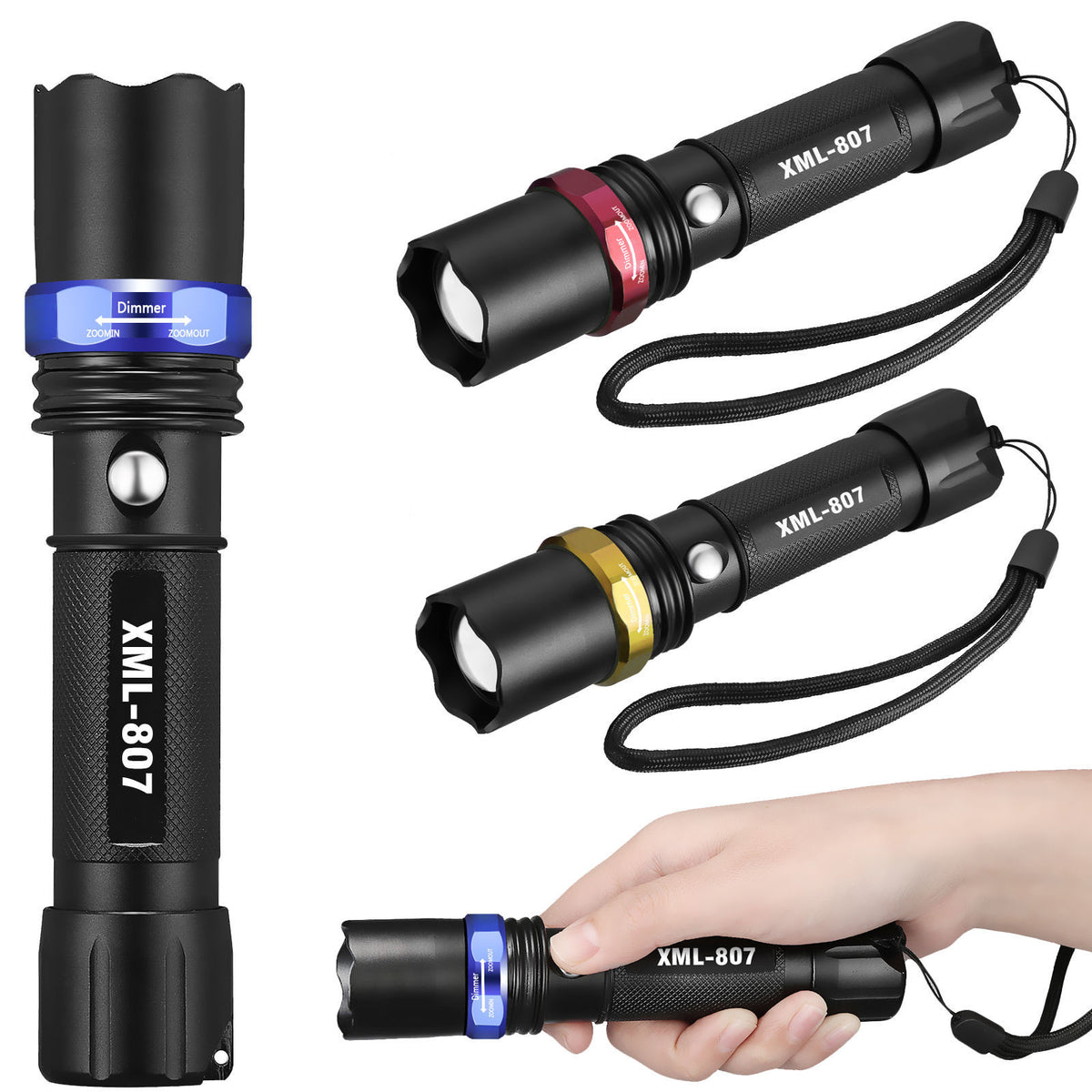 High Brightness LED Tactical Flashlight with Zoom Adjustable Focus