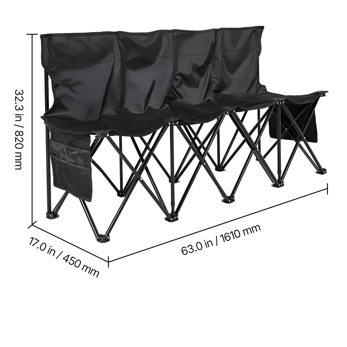 4-Seat Folding Sports Bench with Side Pockets and Carry Bag