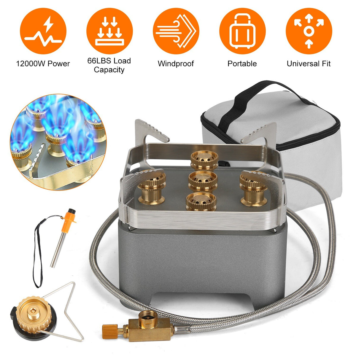 Portable Camping Gas Stove with Carry Bag 12000W Backpacking Cooker