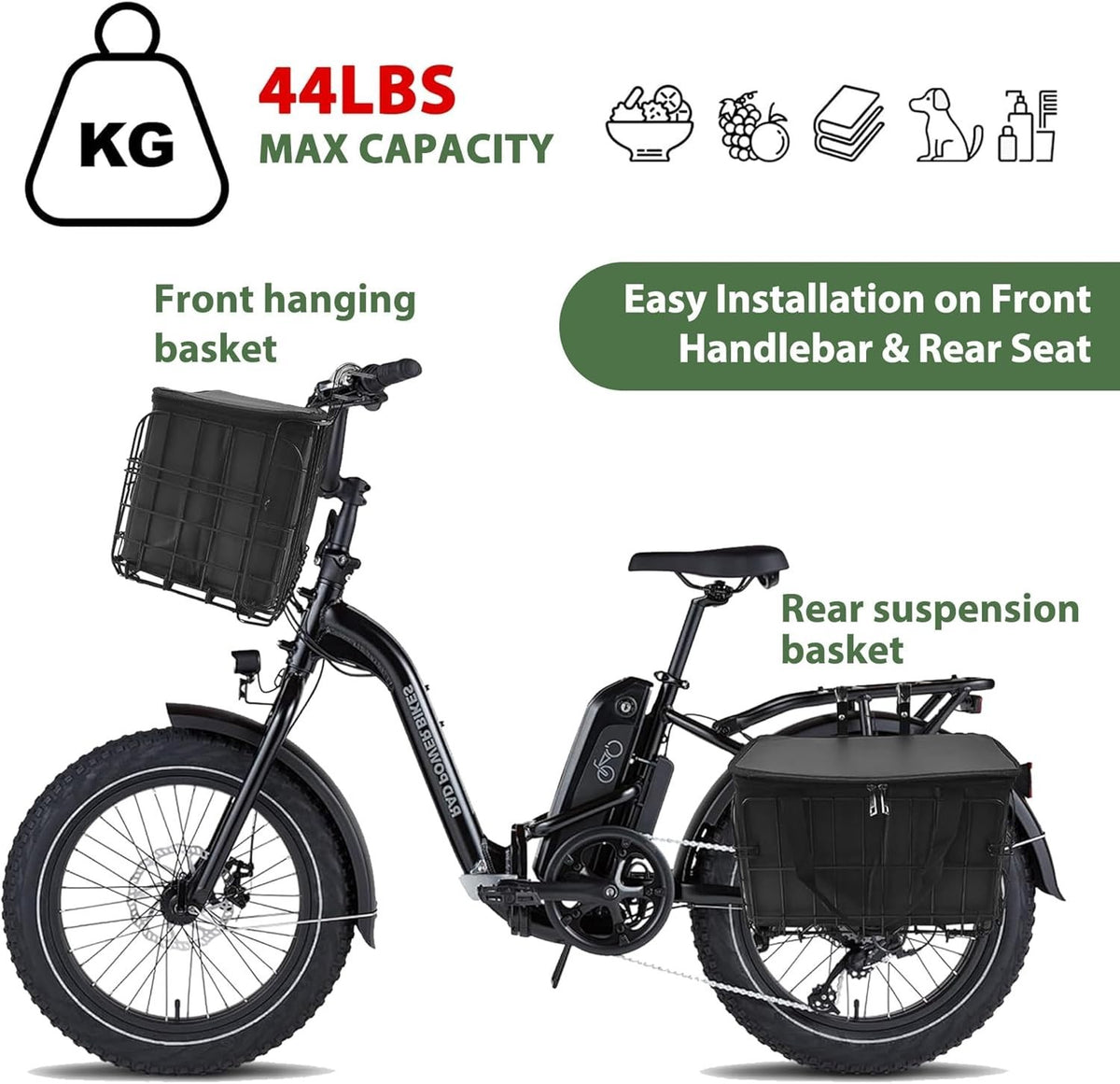 Front Folding Bicycle Basket with Removable Waterproof Liner & Quick Release