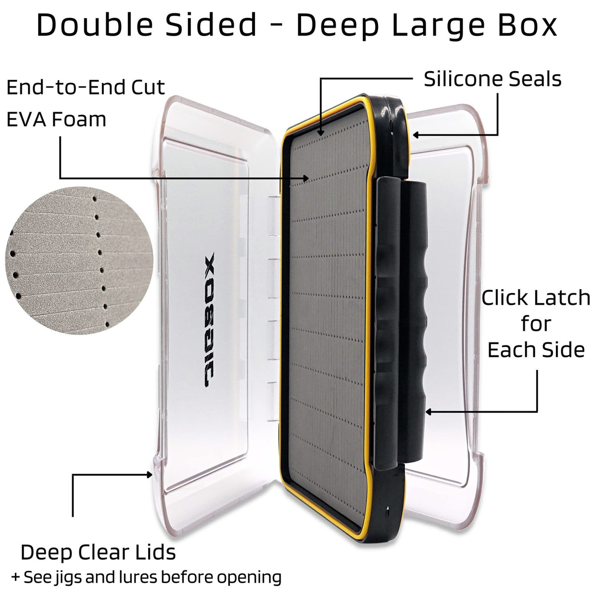 Deep Waterproof Fishing Tackle Organizer for Jigs & Lures - Large Double Sided Storage Box