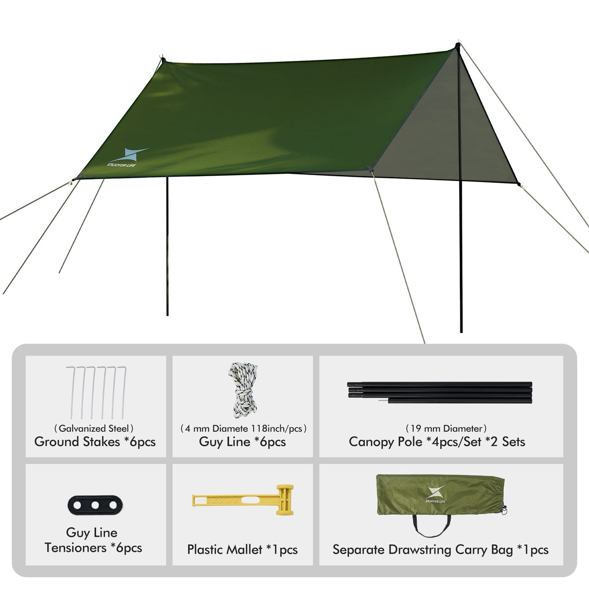 Waterproof Camping Tarp 10FT Rainfly Shelter for Outdoor Hiking & Camping