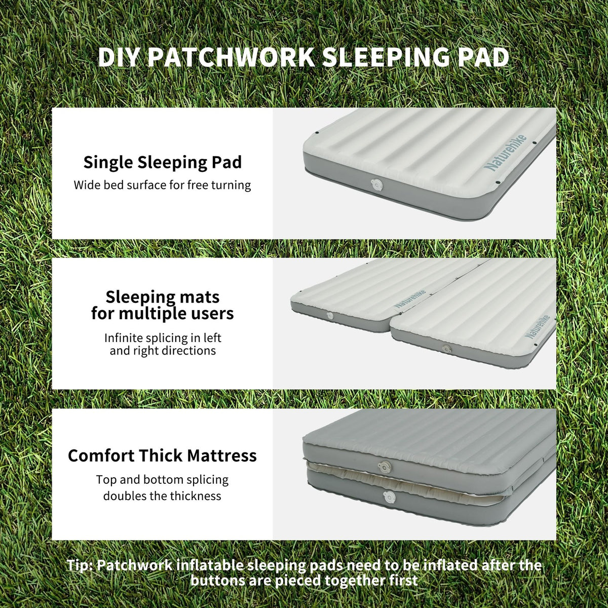 Ultralight Camping Sleeping Pad with Pillow - 2.6 Inch Thick, Grey