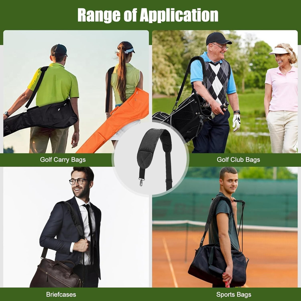 Golf Bag Shoulder Strap Replacement Adjustable Padded Nylon Carry Strap