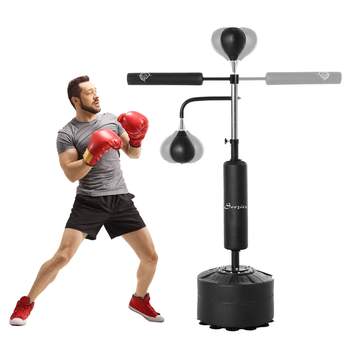 Adjustable Freestanding Boxing Punching Bag Set with Speed Balls and Reflex Bar