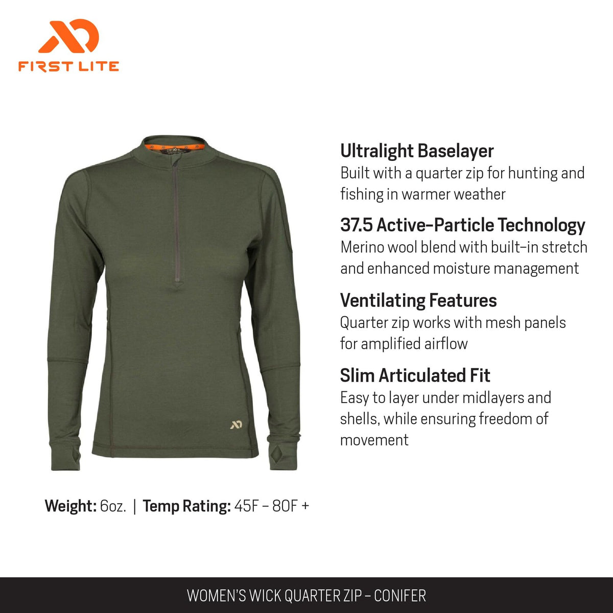 Women's Wick Quarter Zip Pullover - Conifer Green, Lightweight Outdoor Layer