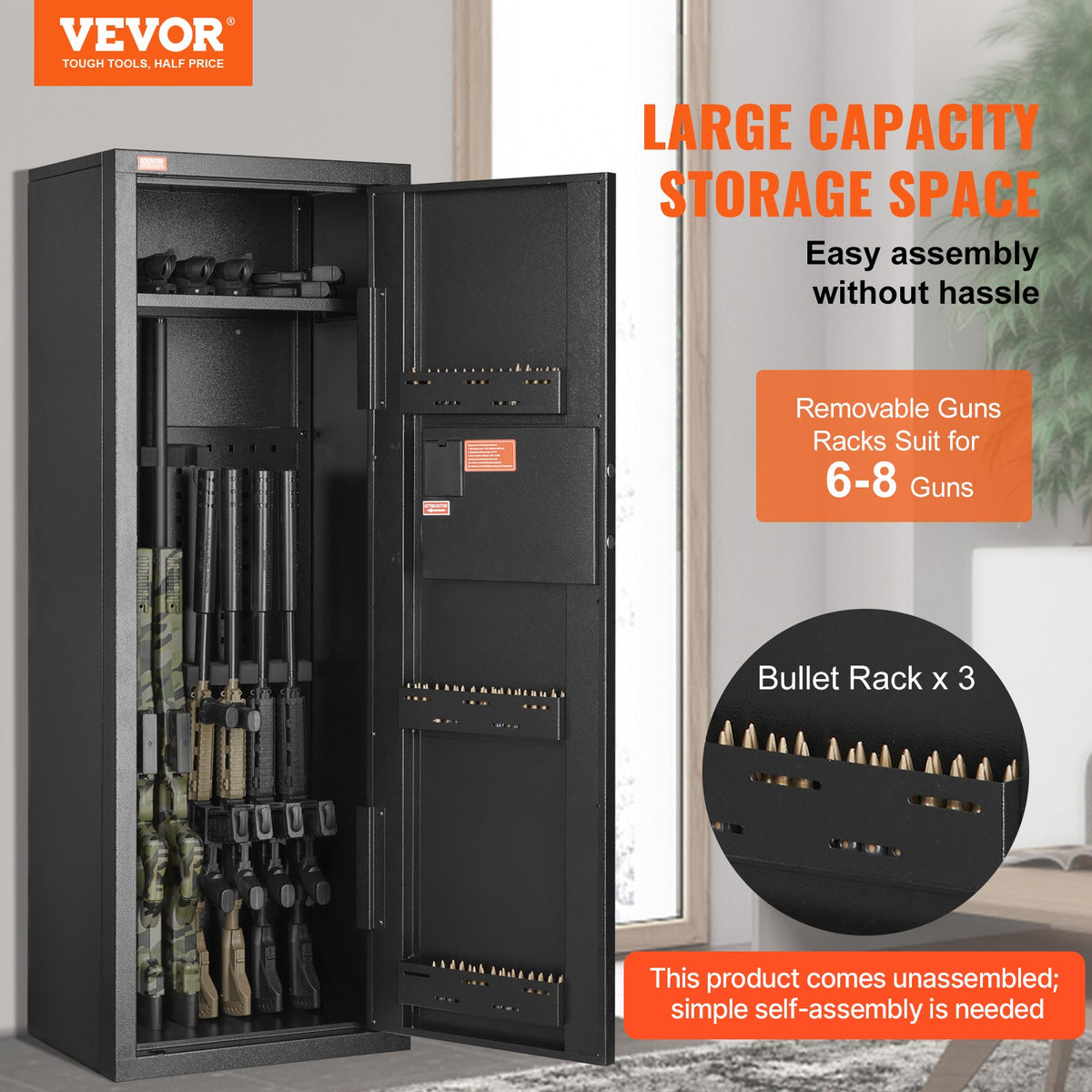 6-8 Rifle Gun Safe with Digital Lock & Emergency Power Supply