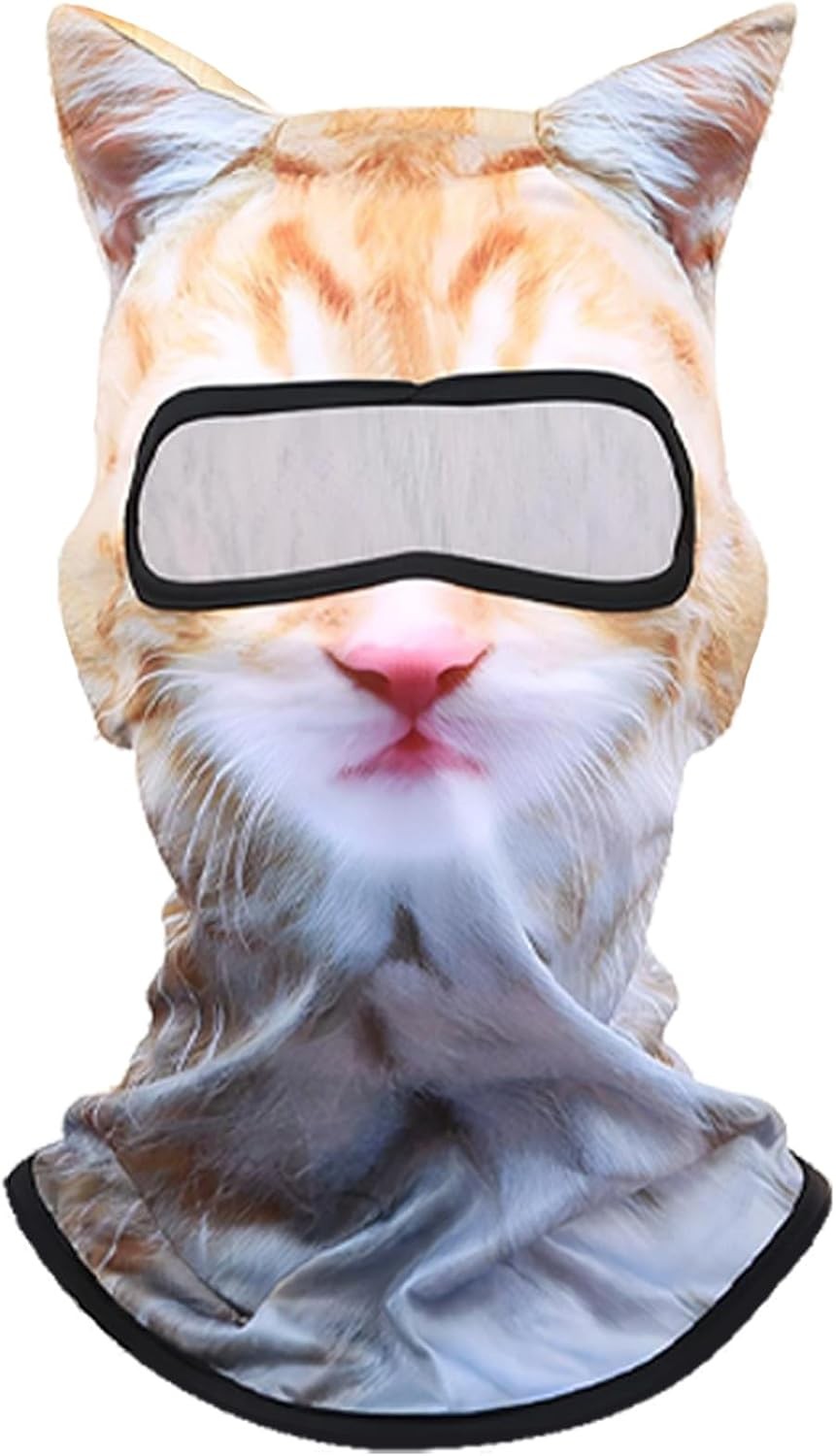 Cute 3D Cat Ski Balaclava Face Mask with Ears - Animal Print Winter Hat