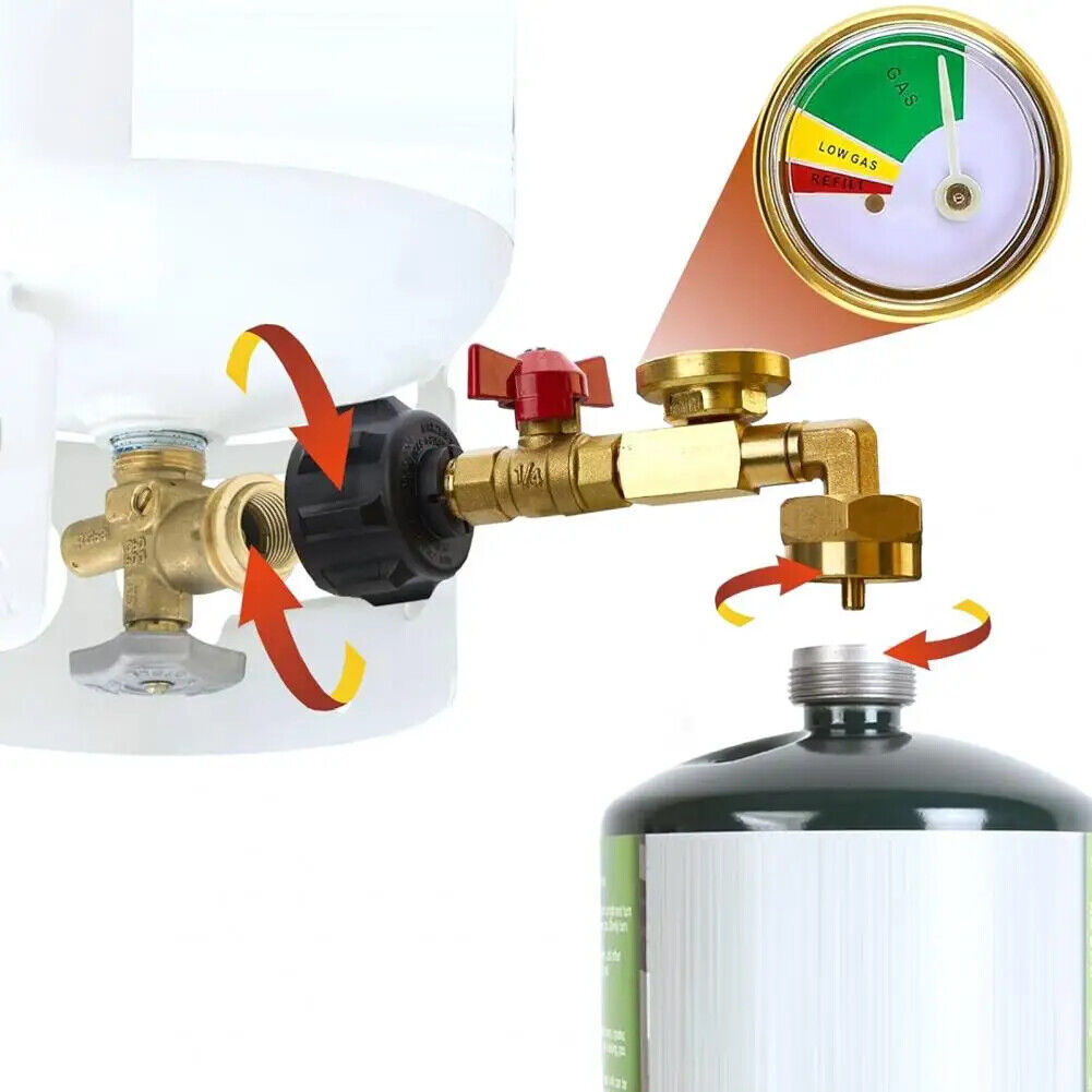 Propane Refill Adapter Kit with Gauge and ON-Off Valve for 1Lb to 20Lb Tanks