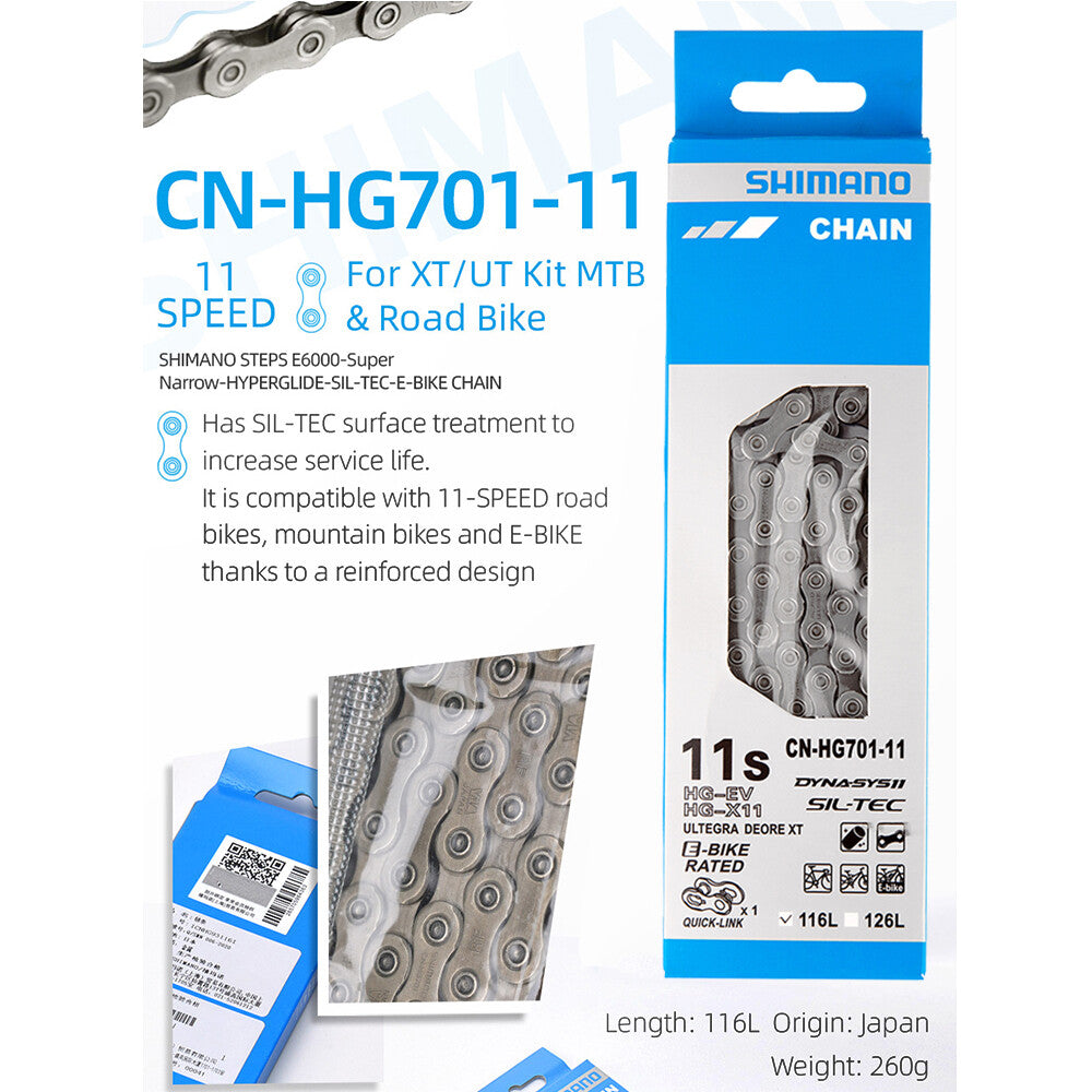 11-Speed Bicycle Chain for MTB Road E-Bike - 116 Links Shimano HG701