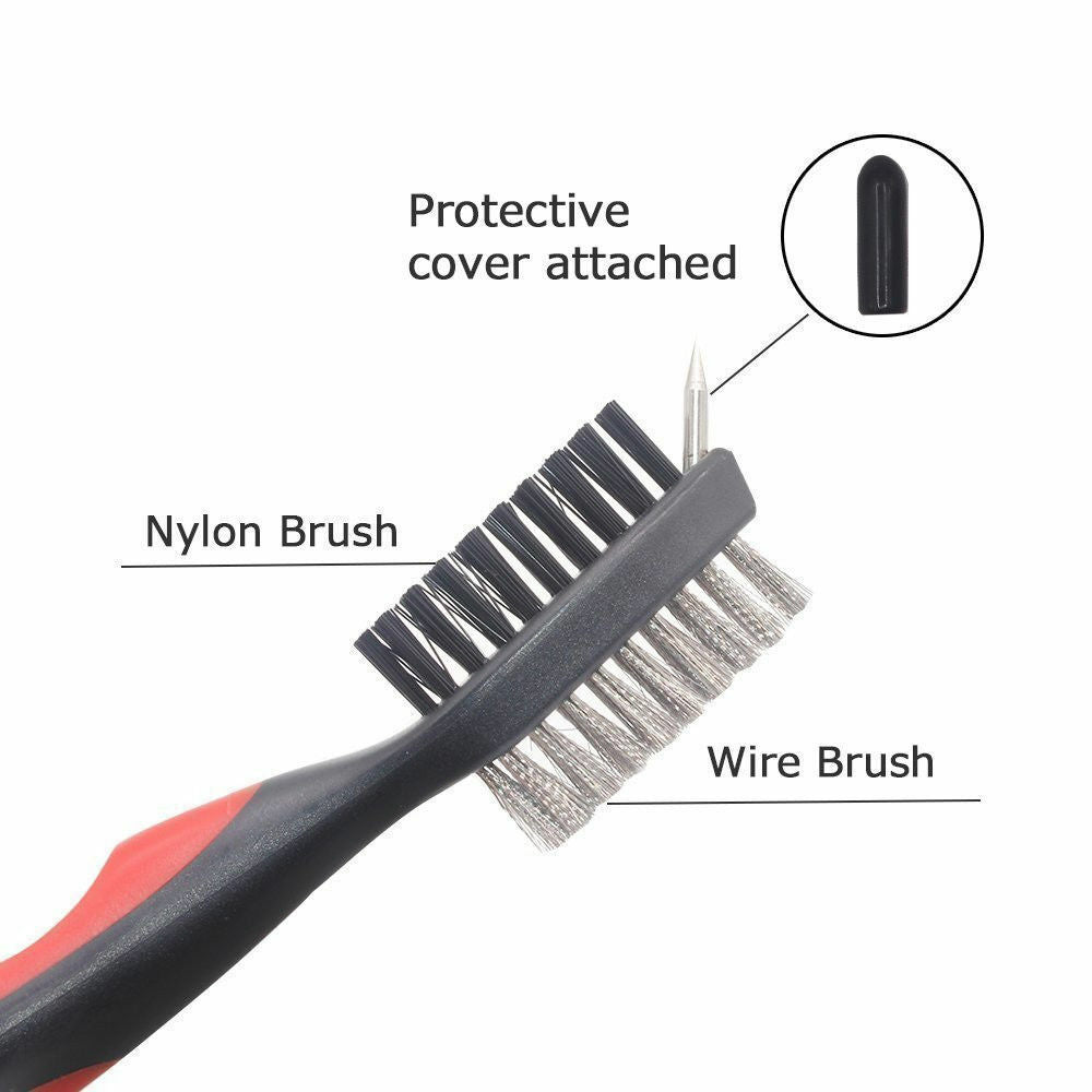 Golf Club Cleaning Brush & Groove Cleaner with Retractable Zip Line - 2 ft Aluminum Carabiner