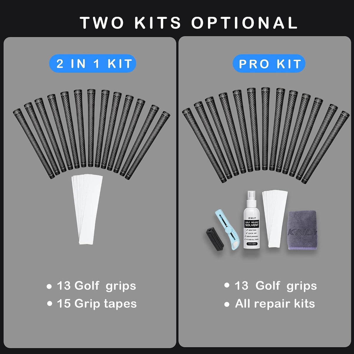 Golf Club Grips Set of 13 with Tapes - Soft Rubber, 360° Texture Control