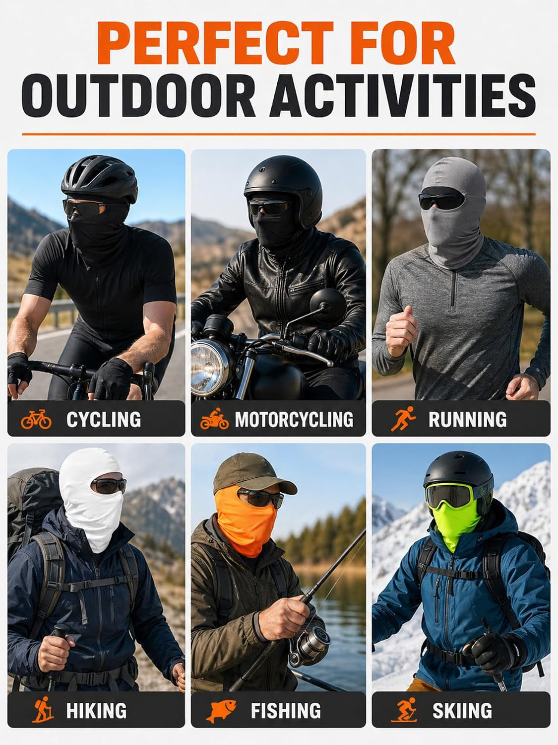 Men's Full Face Ski Balaclava Mask 6 Pack Winter Face Covering