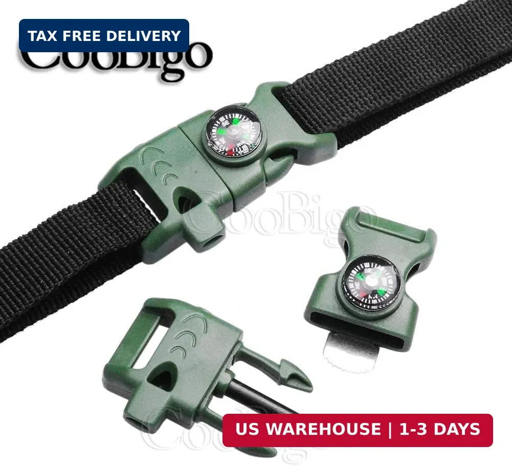 5/8 Inch Paracord Buckle with Compass and Whistle - Outdoor Camping Survival Gear