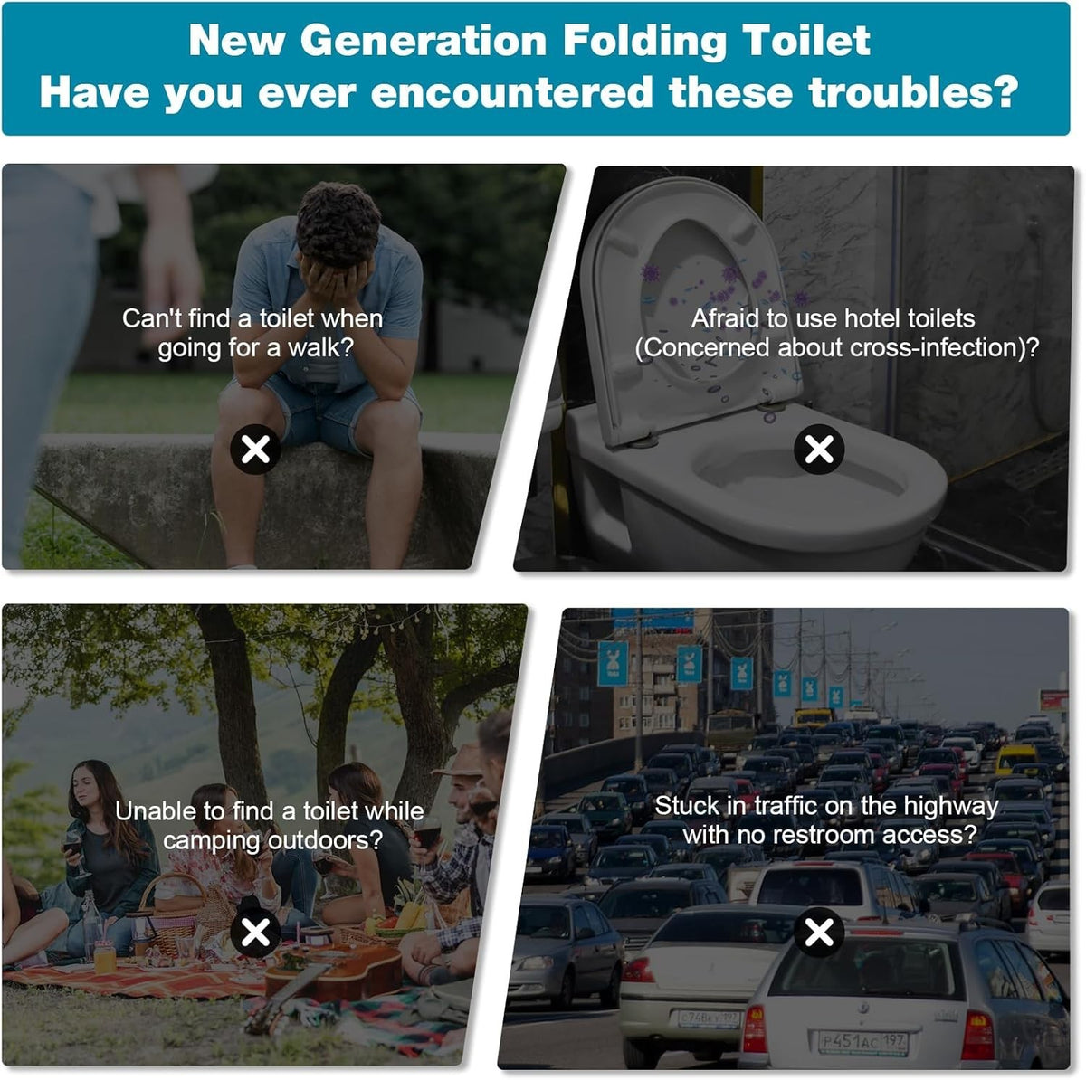Portable Camping Toilet with Comfort Cushion & Splash Guard for RV & Elder Use