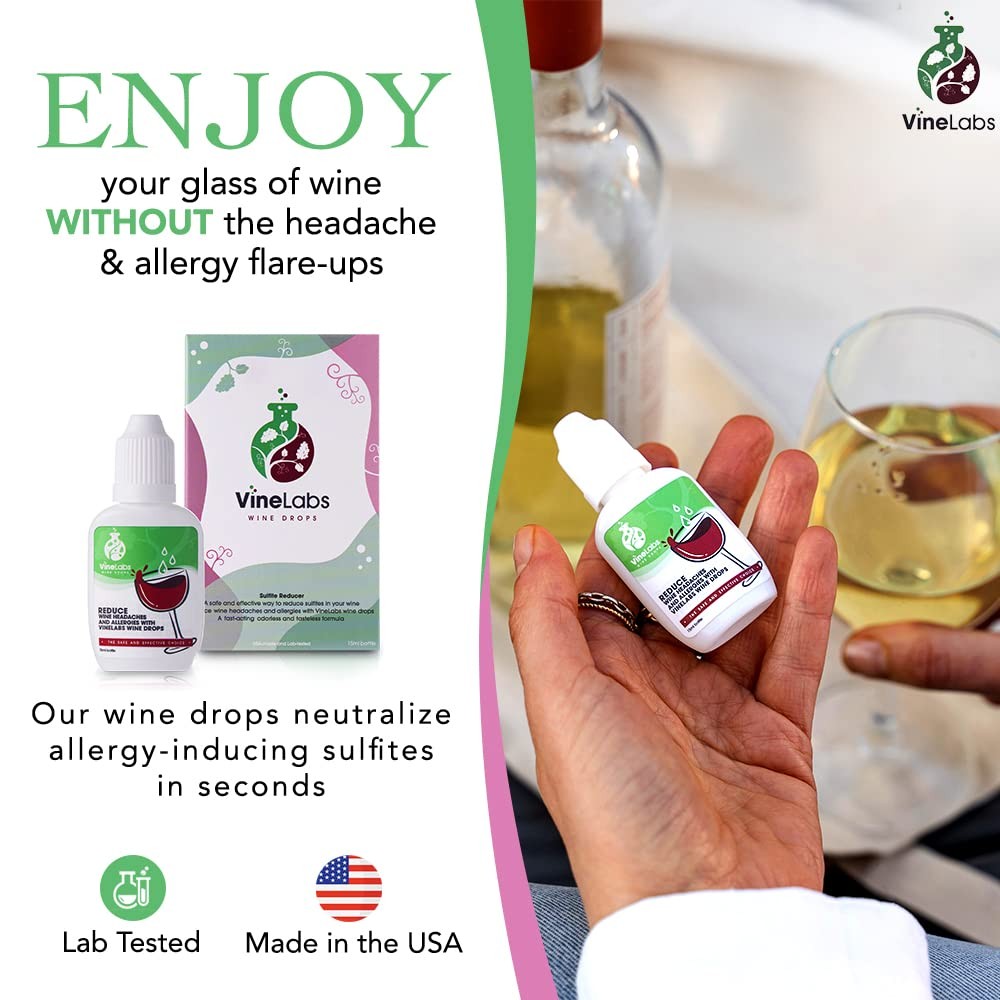 Sulfite Removing Wine Drops - Odorless Tasteless Purifier for Red & White Wines - 2 Pack