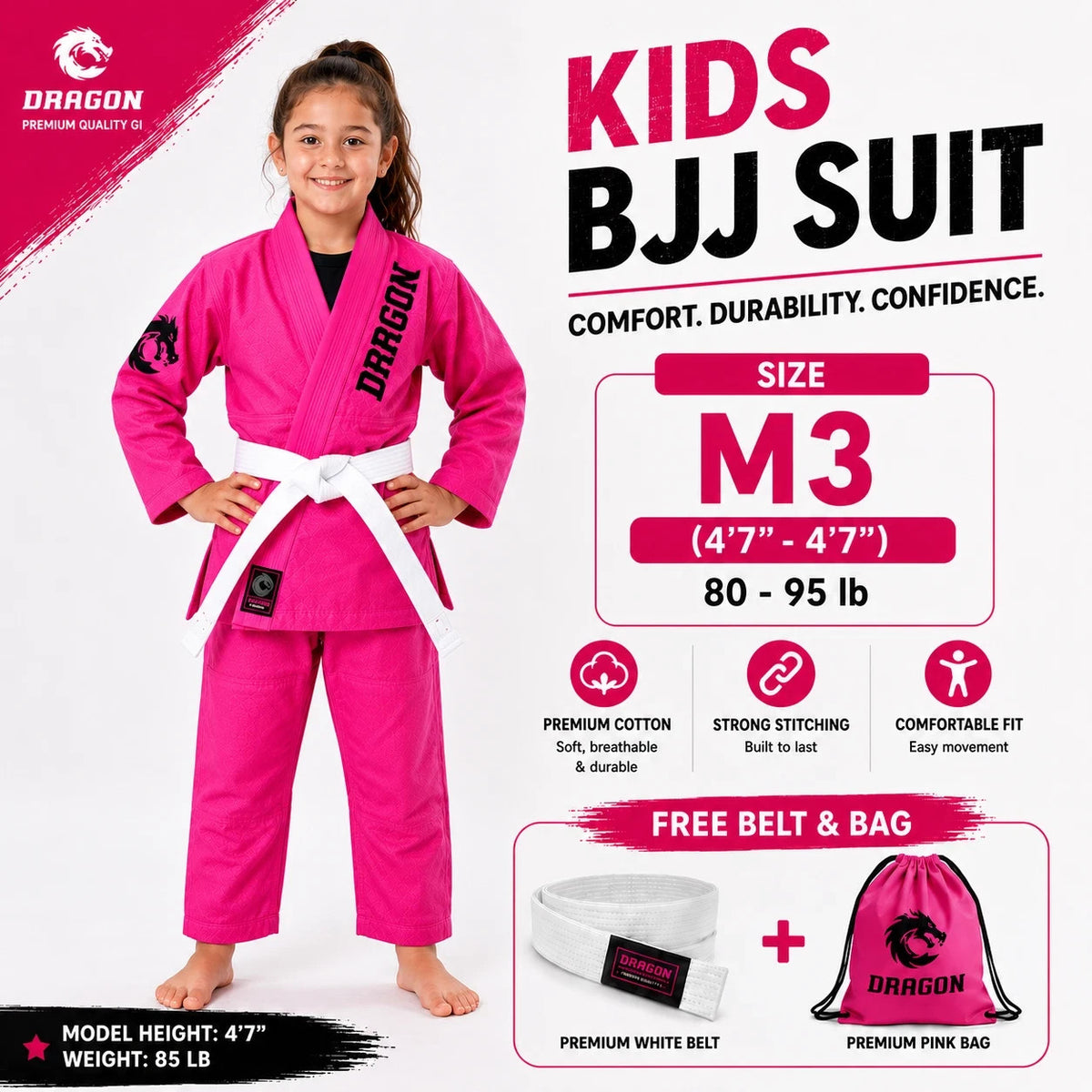 Kids BJJ Gi Uniform Set with Belt for Martial Arts & Grappling