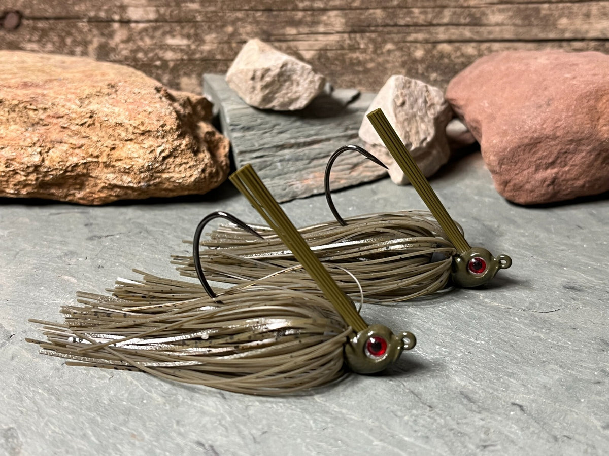 Green Pumpkin Fishing Swim Jig Pack - Bass Lure with Mustad Hooks