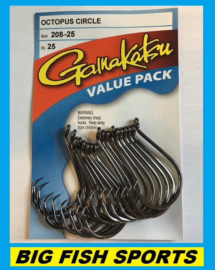 Fishing Octopus Circle Hooks Pack of 25 - Multiple Sizes, Strong High Carbon Steel