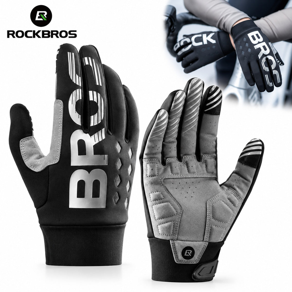 Winter Cycling Gloves Thermal Fleece Windproof Full Finger Bike Gloves
