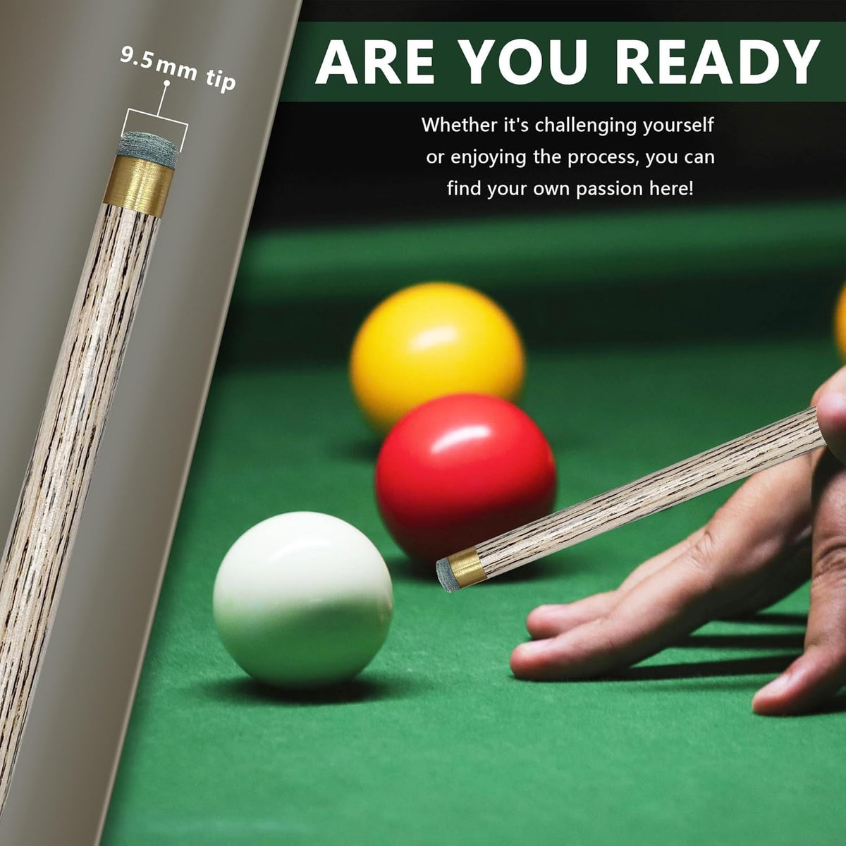 57" Snooker Pool Cue Stick 19oz with 9.5mm Tip & Leather Case