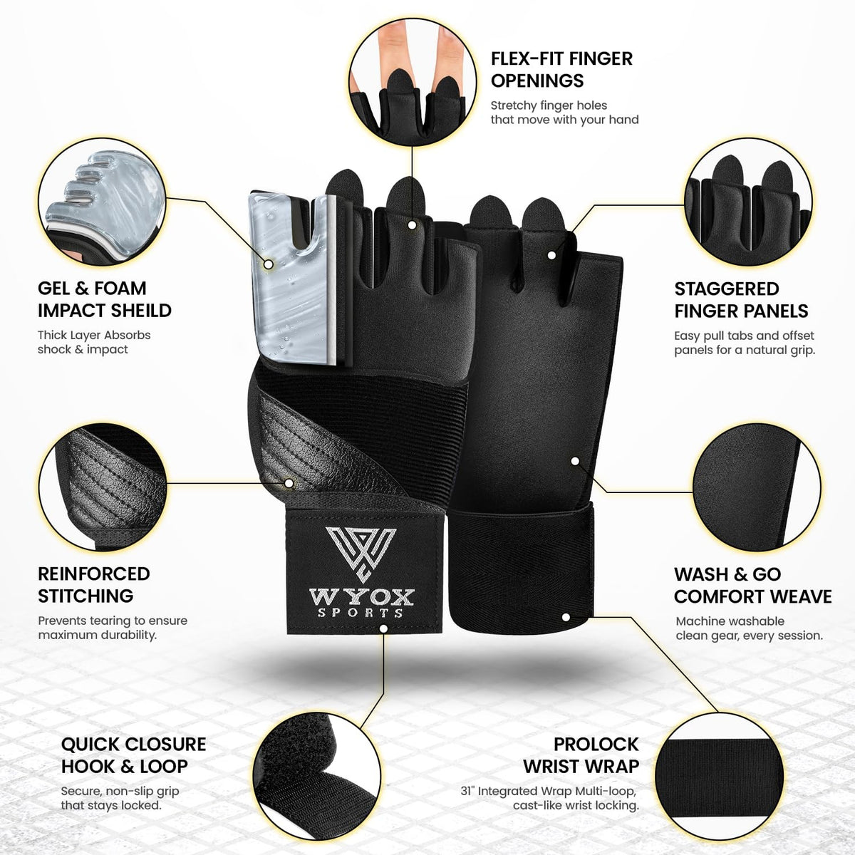 Gel Boxing Hand Wraps Inner Gloves 80cm Wrist Support for MMA Kickboxing