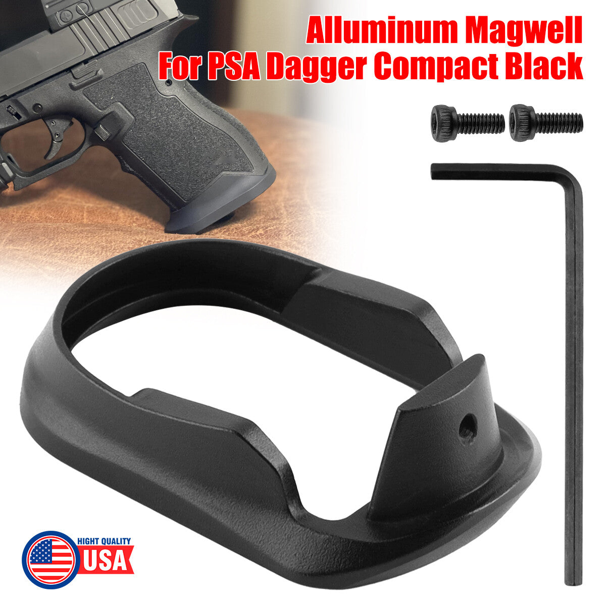 Aluminum Flared Magwell for PSA Dagger Compact Handgun - Easy Install