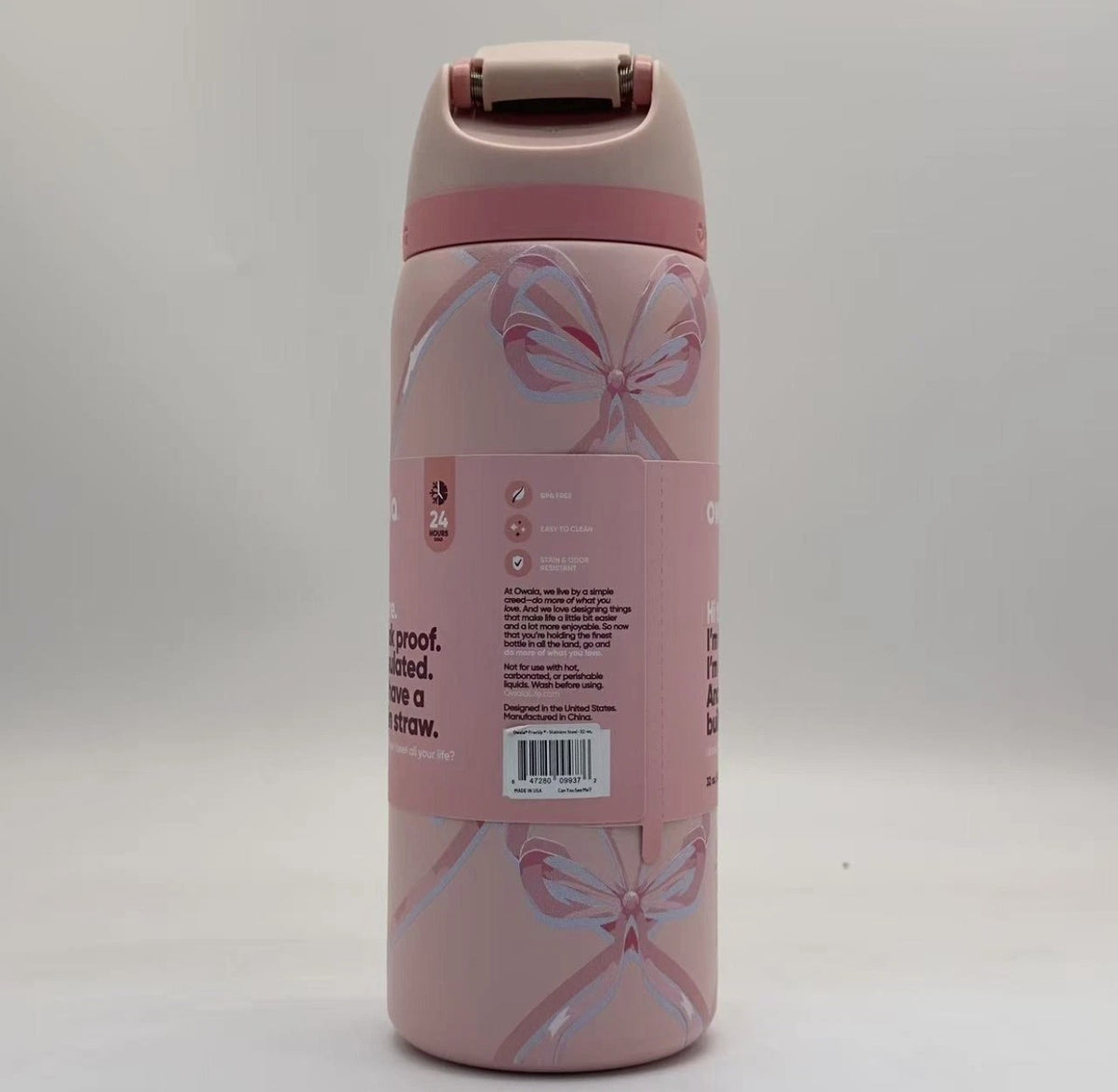 Insulated 32oz Water Bottle with Leak-Proof Lid - Pink Holiday Edition