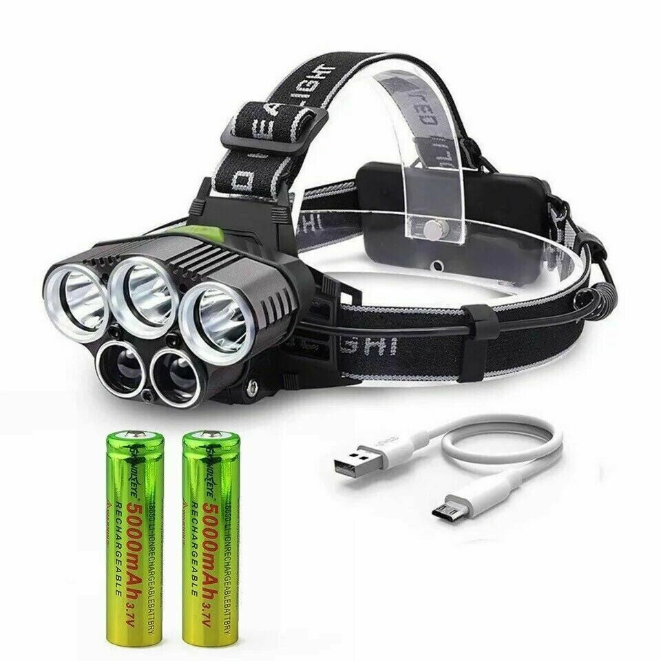 Rechargeable LED Headlamp with Zoom Focus, USB Power for Camping & Outdoor