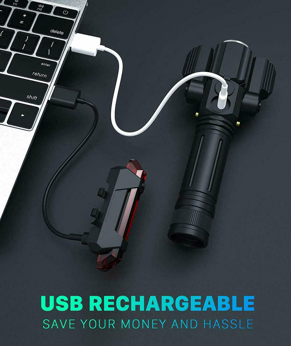 Rechargeable 500LM Bicycle Front & Rear LED Headlight Set with Zoomable & Swivel Features
