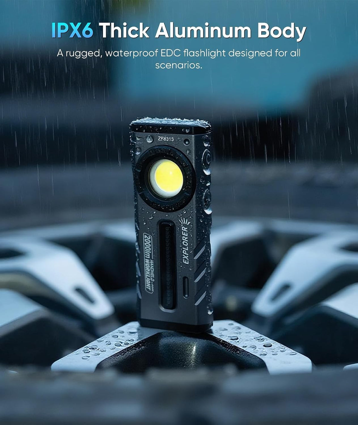 Rechargeable LED Flashlight with Magnetic Base, RGB & UV Light - 2000 Lumens