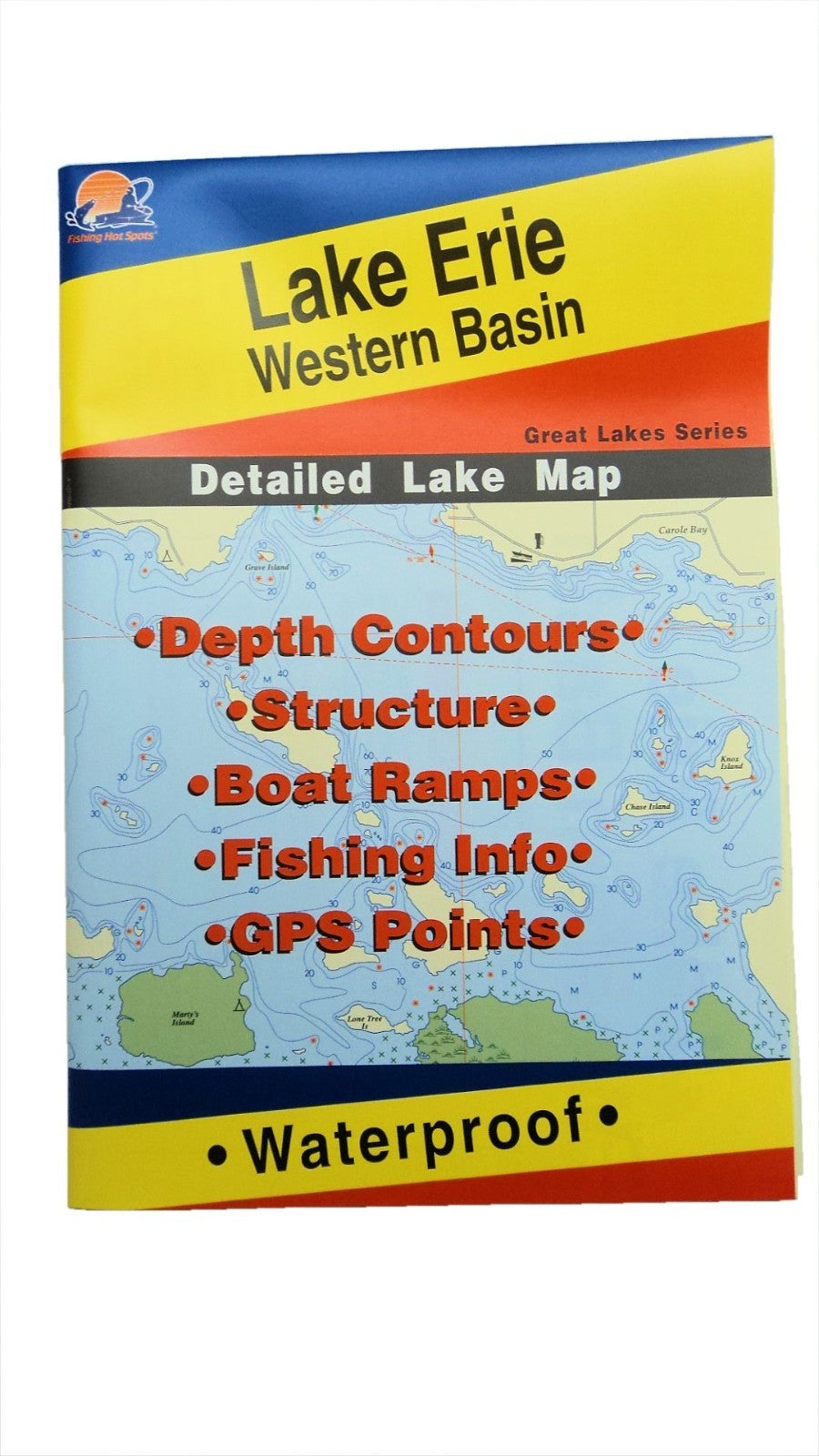 Waterproof Fishing Map for Lake Erie Western Basin with GPS Points - Great Lakes Series