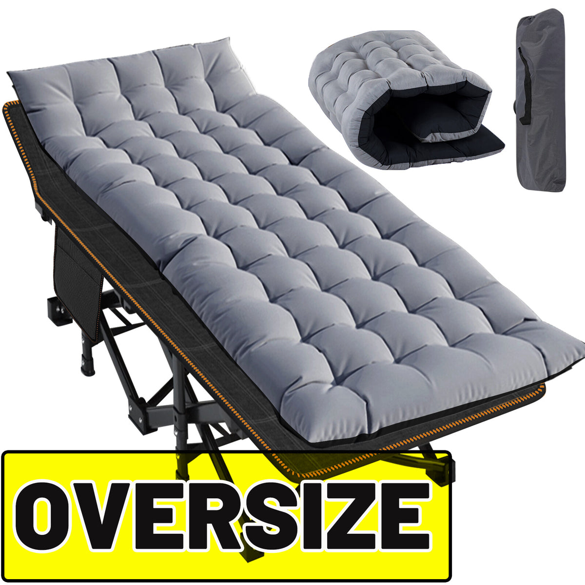 XXL Camping Cot with Mattress - Heavy Duty Portable Bed for Adults