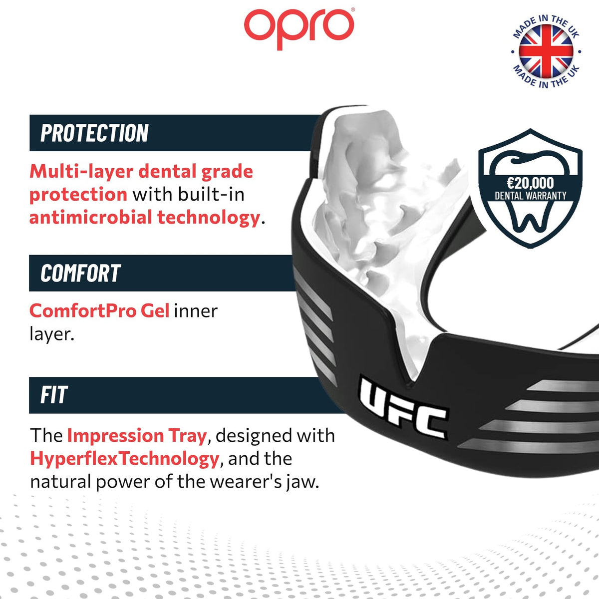 Adult Custom-Fit Mouth Guard for UFC Boxing & Martial Arts - Silver/Black