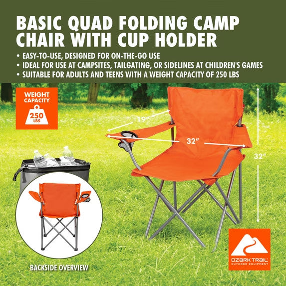 Portable Outdoor Folding Camp Chair with Cup Holder - Orange