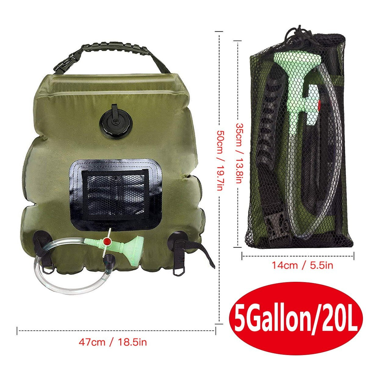 5 Gallon Solar Camping Shower Bag with Heating & Accessories