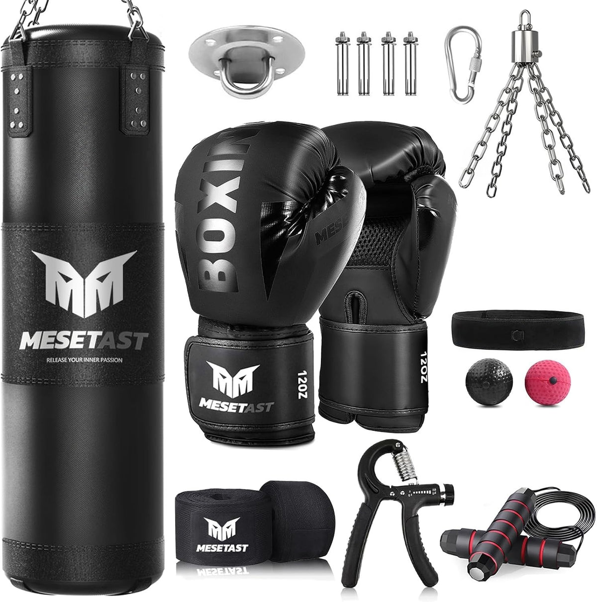 Heavy Boxing Bag Set with Shock Absorbing Gloves - 4ft Training Equipment