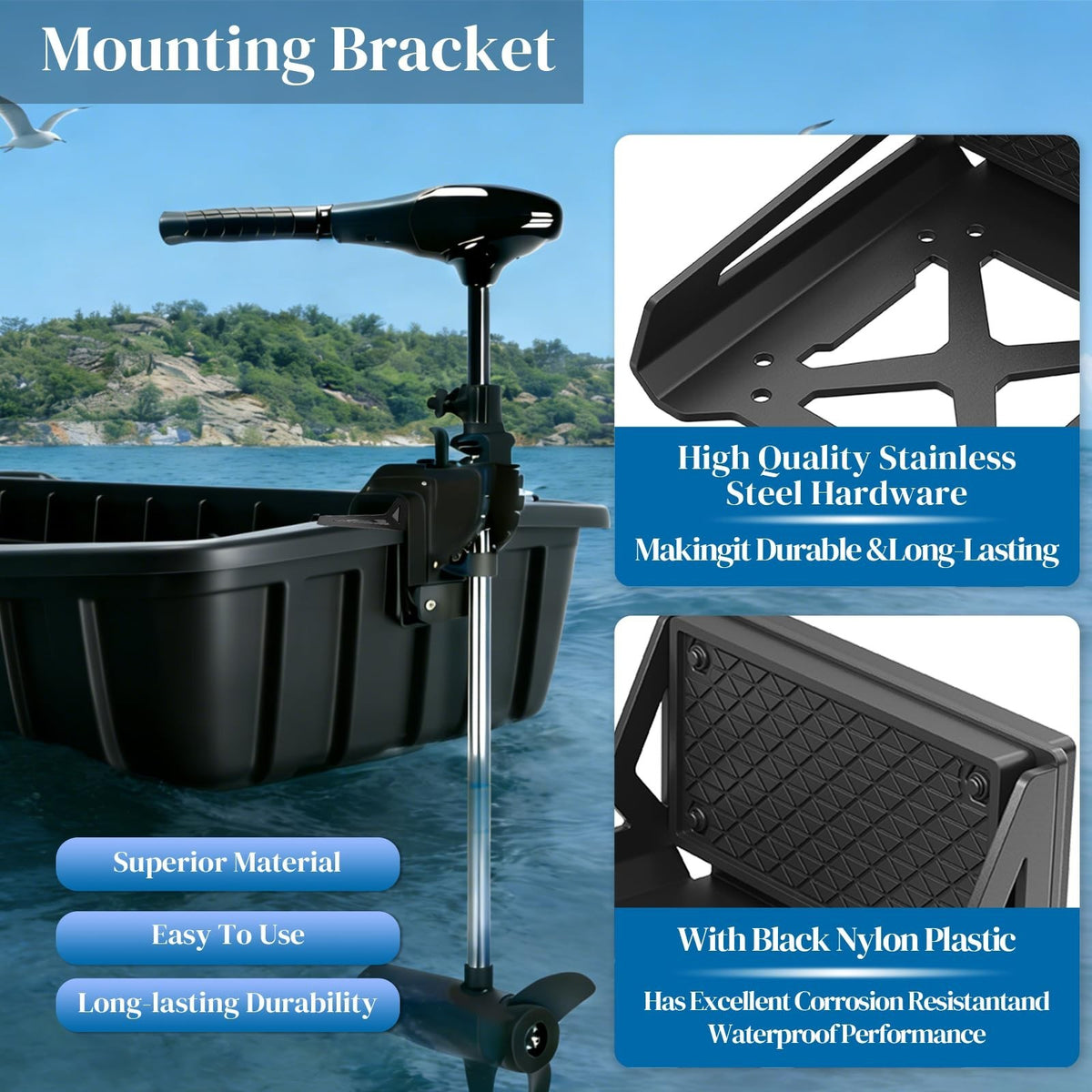 Heavy Duty Universal Trolling Motor Mount Bracket for Kayaks & Small Watercraft